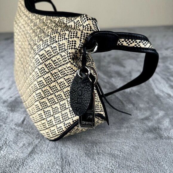 Rolfs Diamond Weave Straw Handbag Purse Bag Cream Black Light Weight BOHO - Picture 2 of 11